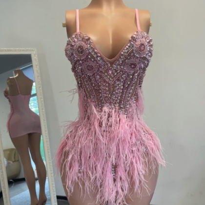 Mini Length Pink Prom Dresses Short Spaghetti..
