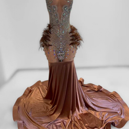Brown Feather Prom Dresses For Black Girls Fashion..