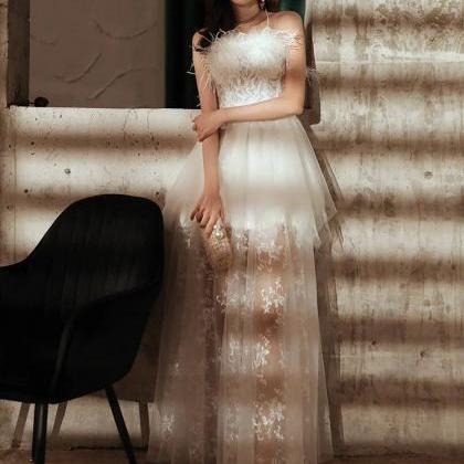 Elegant Floor-length White Lace Evening Gown on Luulla