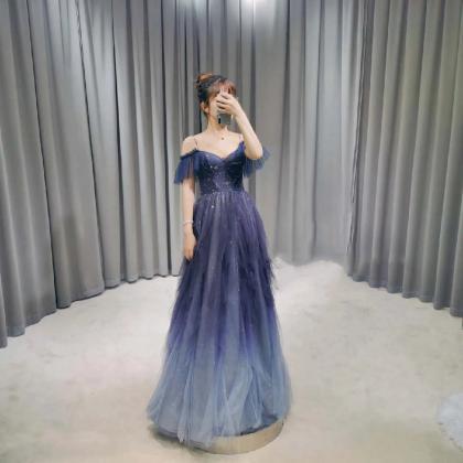 Elegant Navy Blue Off-shoulder Evening Gown on Luulla