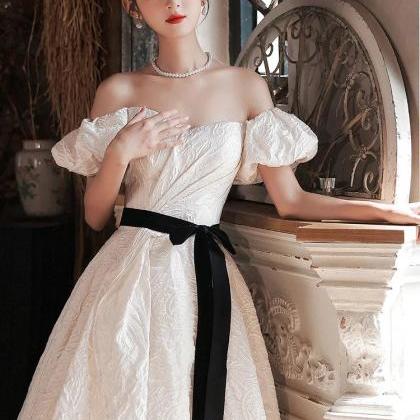 Elegant White Lace Evening Gown With Belt on Luulla