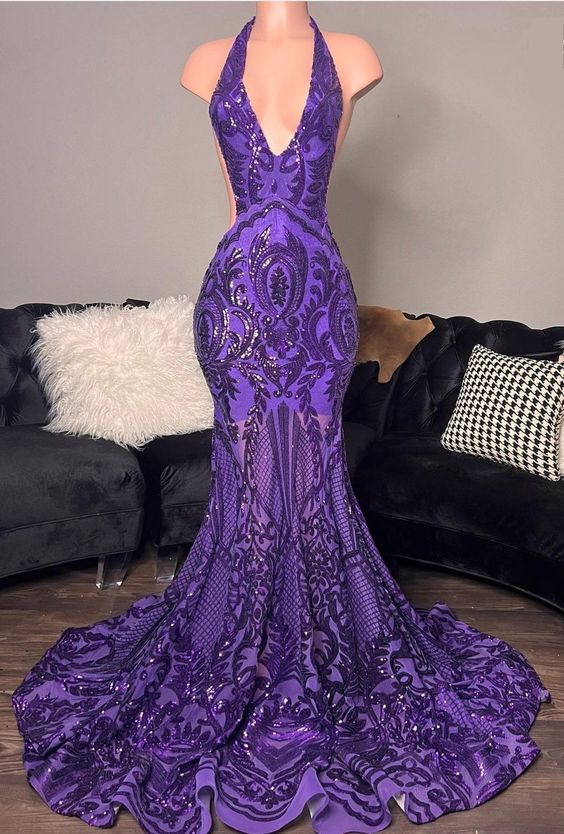 fitted lace wedding dress Mermaid Sweetheart Neck Lace Purple Long Prom Dress Formal Dress US14 / As Picture main image 0