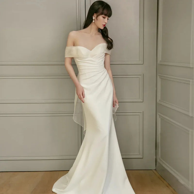 elegant white silk dress Elegant Mermaid White Halter Satin Wedding Dresses, Diamond White / 18 main image 1