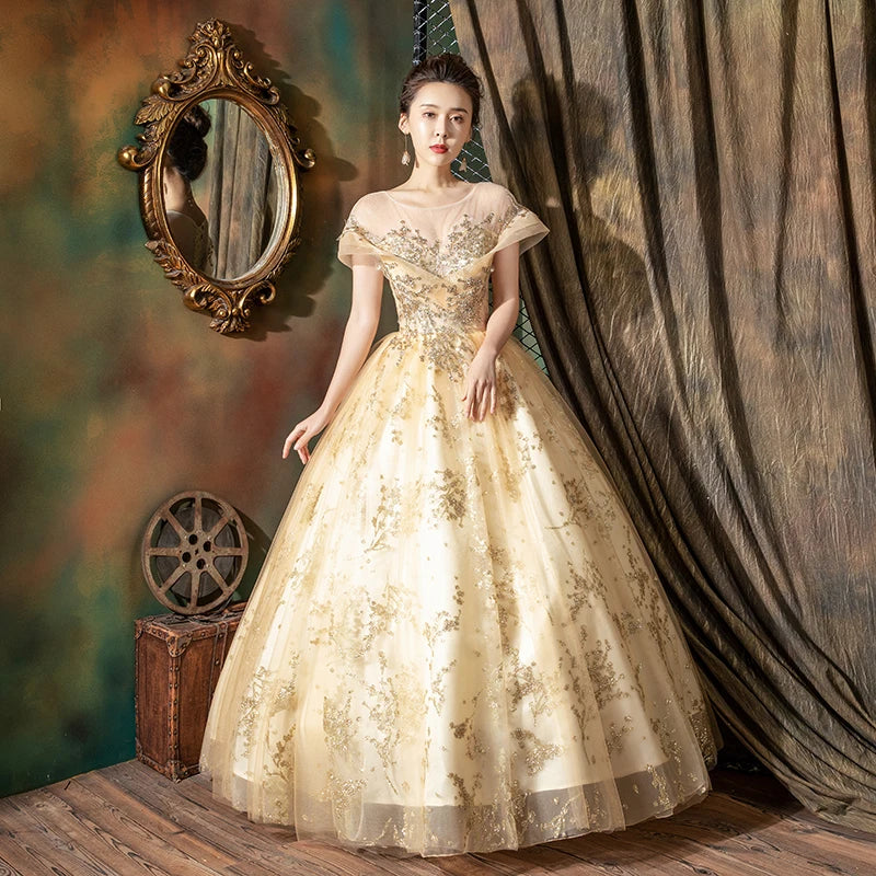 Gold embroidered dress cheap