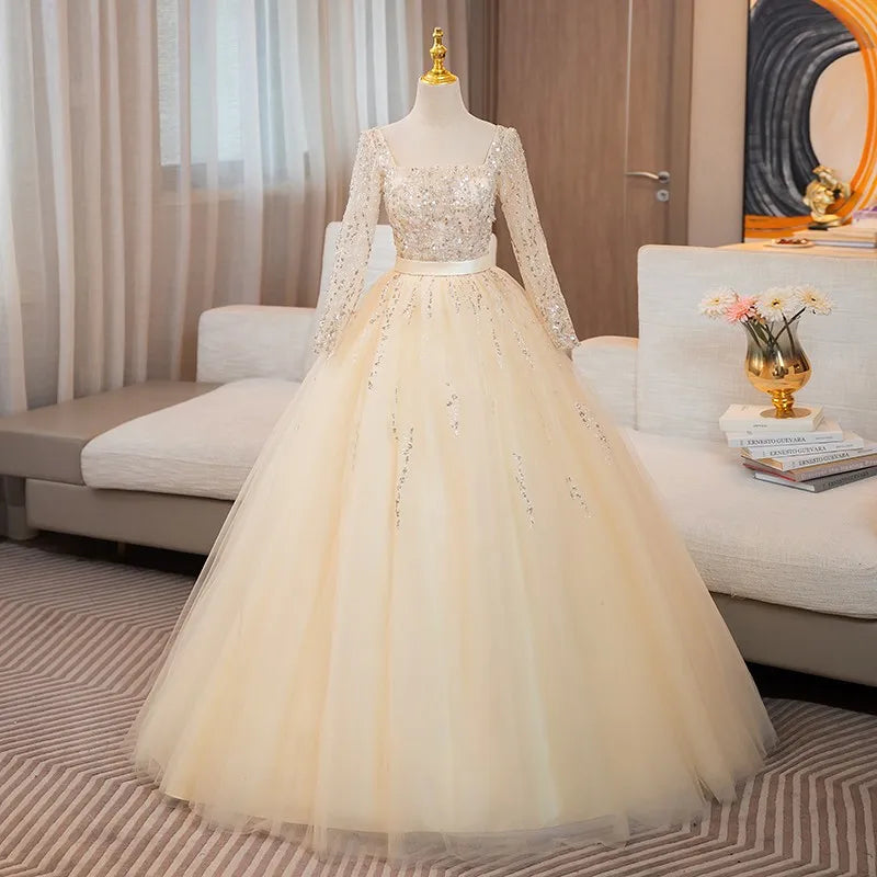 Elegant Long Sleeve Beaded Wedding Dress