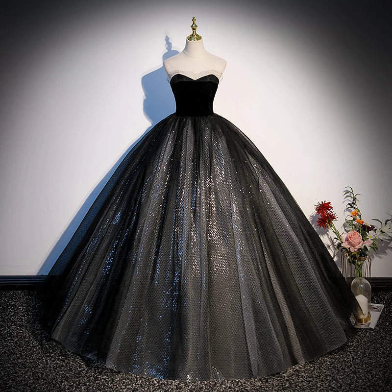 Elegant Black Strapless Tulle Ball Gown Dress