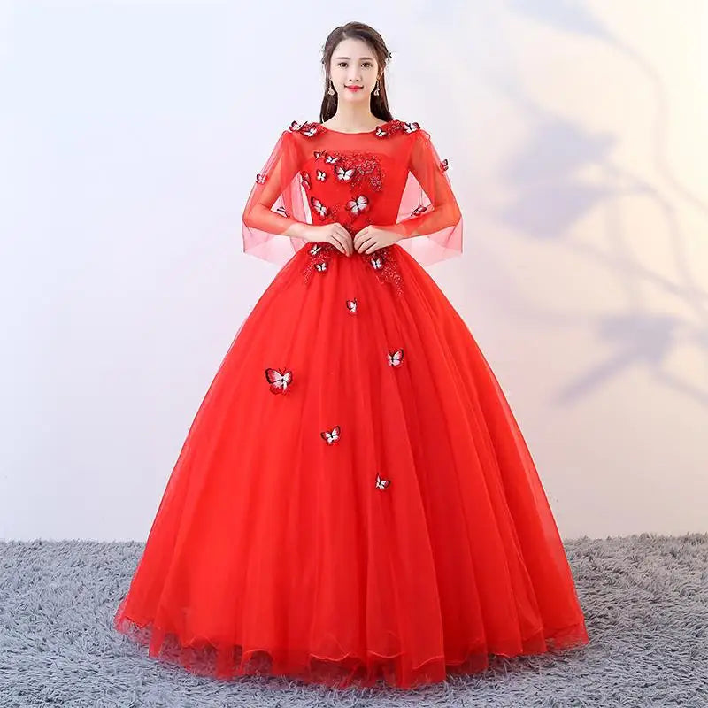 Elegant Red Butterfly Embellished Evening Gown on Luulla