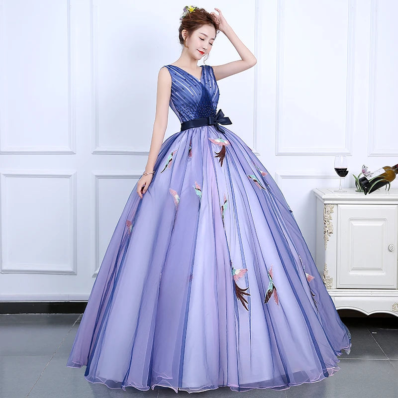 Elegant Beaded Blue Embroidered Tulle Evening Gown on Luulla