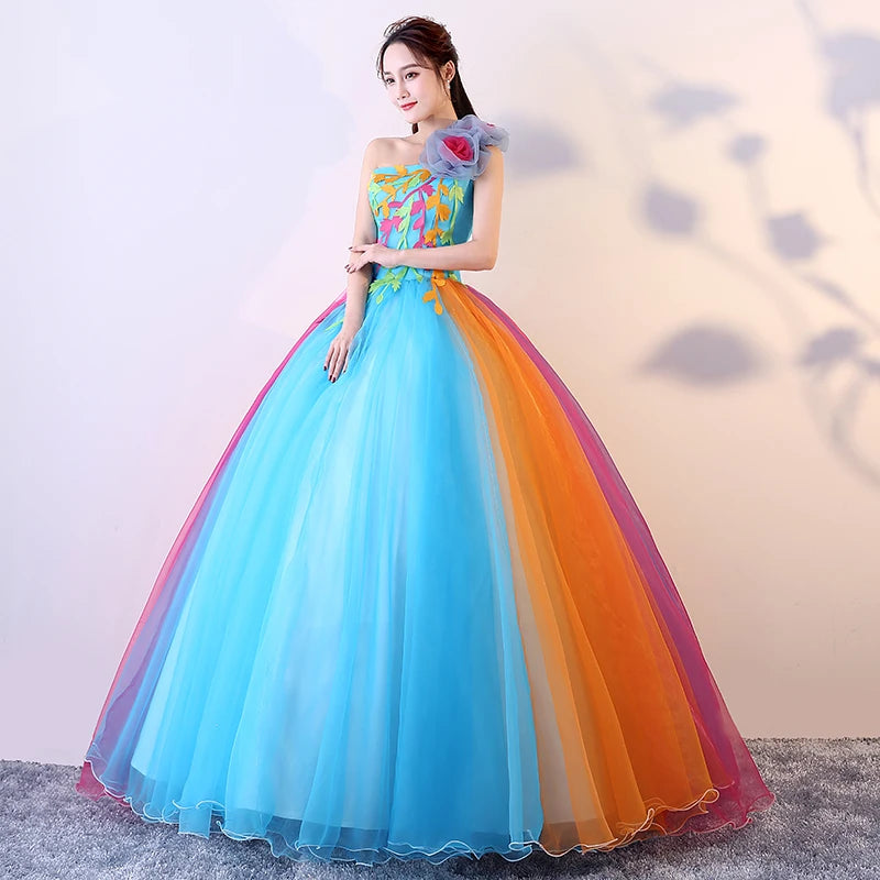 Rainbow ball gown cheap