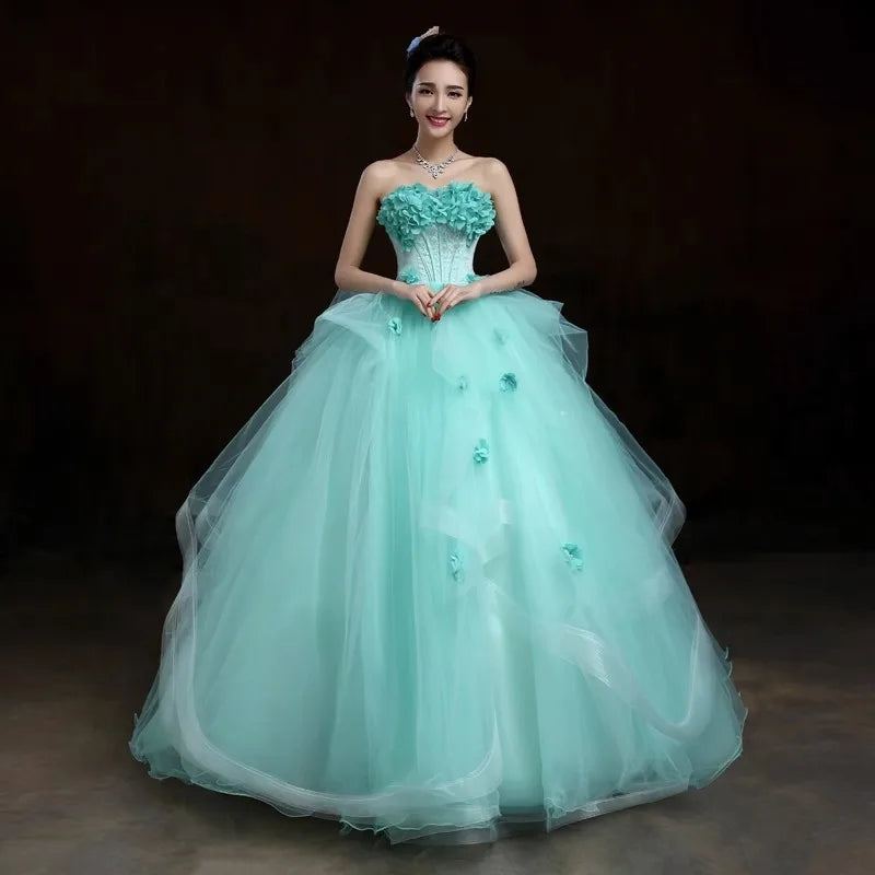 Elegant Aqua Blue Strapless Ball Gown Dress
