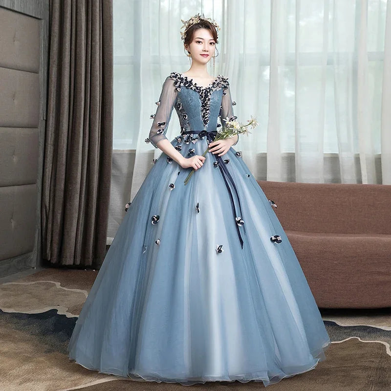 elegant blue floral dress Wedtrend Women Elegant Tiered Maxi Dress White Blue Flower A Line Spaghetti  Straps Print Wedding Party Dress – WEDTREND