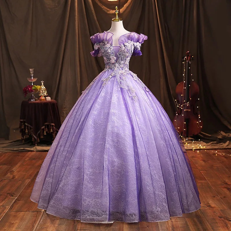 open lace back dress 40s Purple Velvet Puff Sleeve Gown | M main image 0
