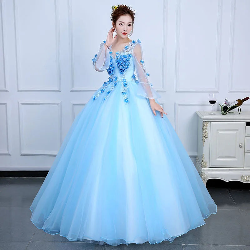Blue Floral Applique Ball Gown Wedding Dress on Luulla