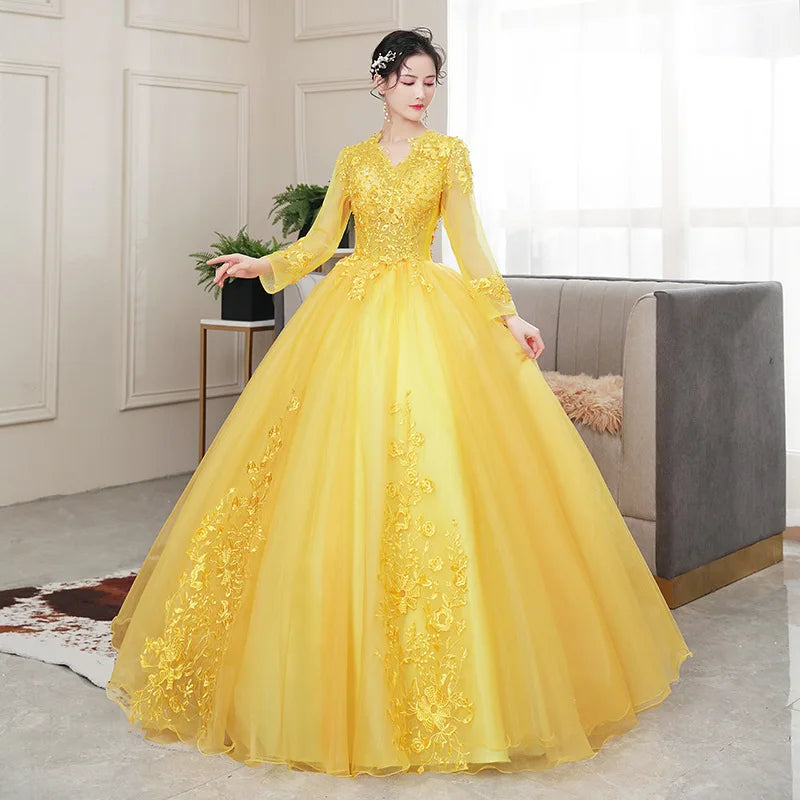 Yellow dress with long sleeves outlet