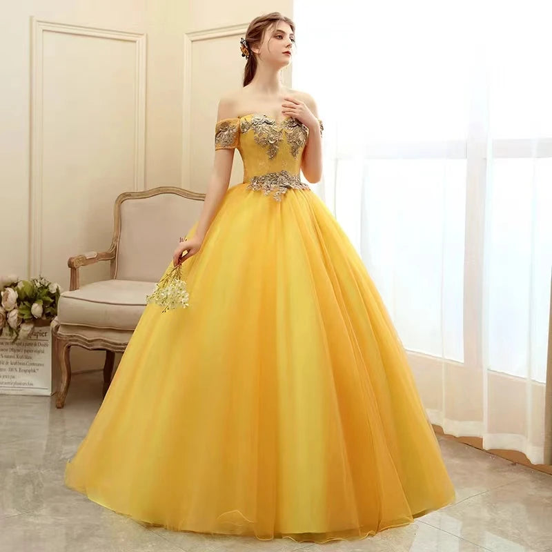 Elegant Off-shoulder Yellow Ball Gown Dress