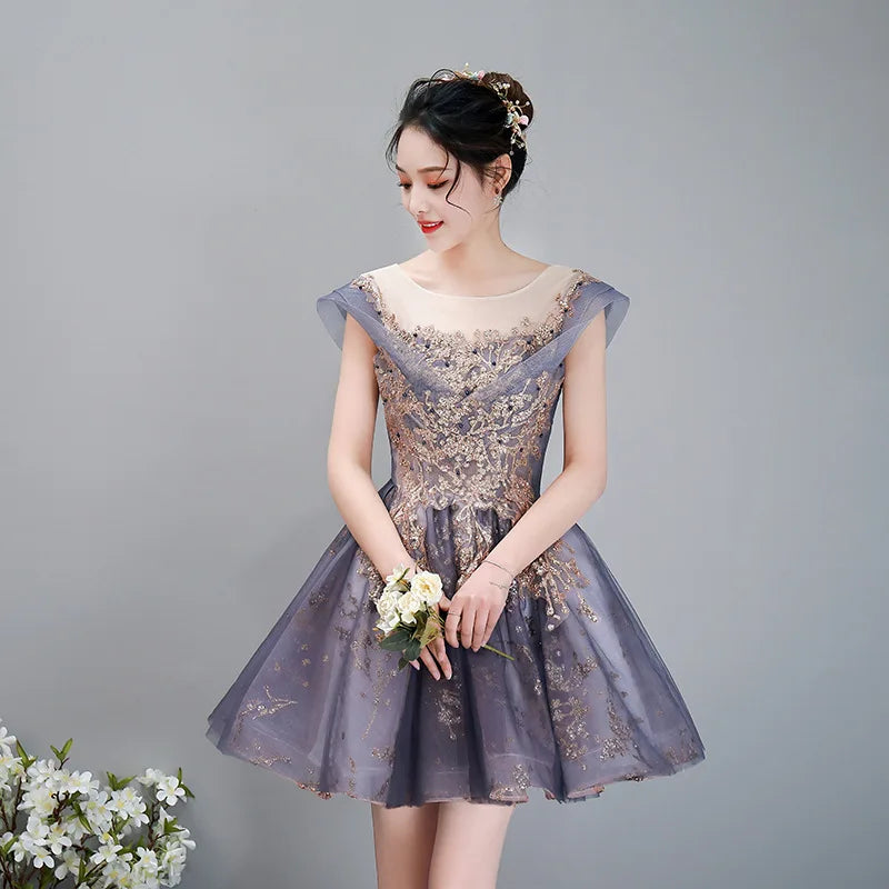 Elegant Floral Embroidered Short Sleeve Party Dress