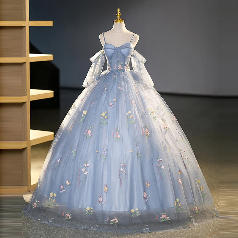 Elegant Floral Blue Fairy Tale Ball Gown on Luulla