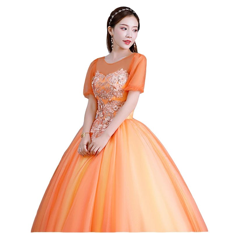 Elegant Orange Tulle A-Line Evening Gown