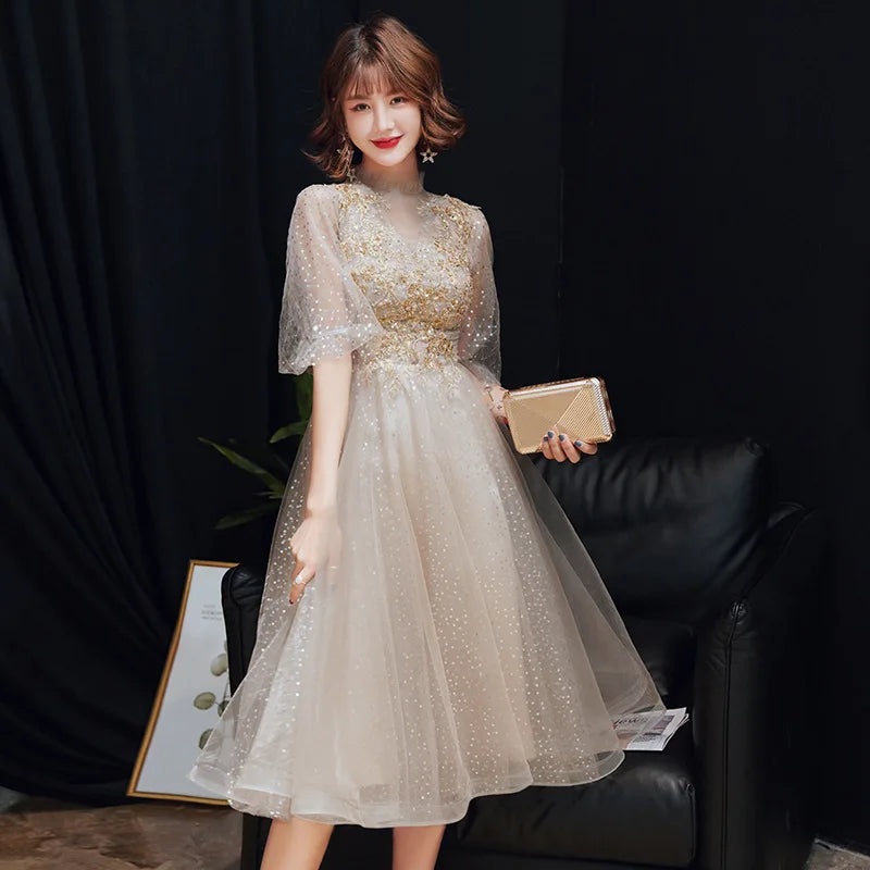 knee length dresses for ladies Tea-Length A-Line Party Dress with Sheer Bodice– PromGirl main image 1
