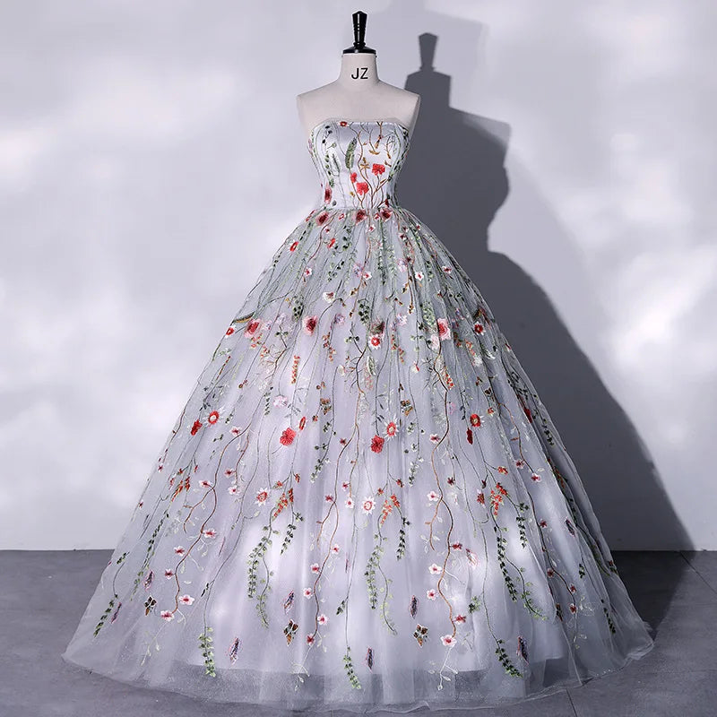 Strapless Floral Embroidered Maxi Bridal Gown on Luulla