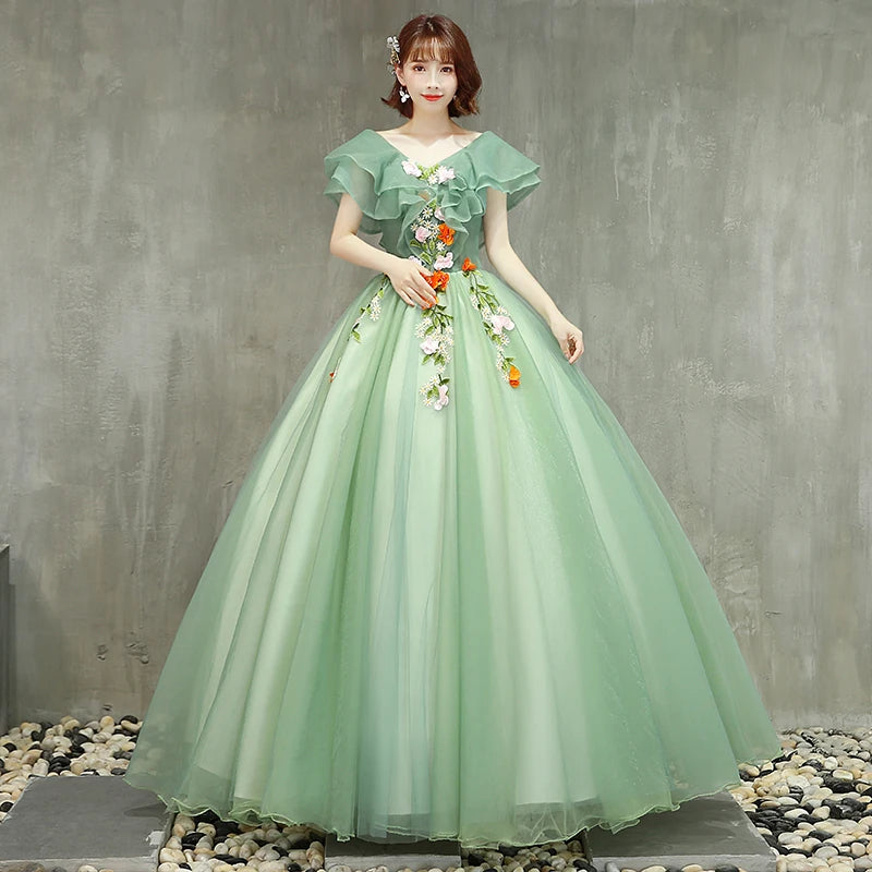 Elegant Green Floral Princess Ball Gown Dress on Luulla