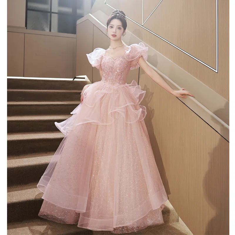Elegant Pink Tulle Princess Ball Gown Dress on Luulla