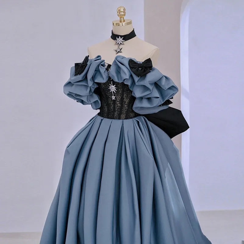 Elegant Off-shoulder Blue Victorian Style Dress