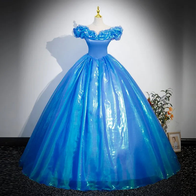 Blue Off-shoulder Ball Gown Princess Dress