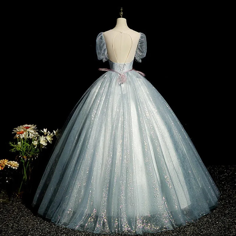 Elegant Sparkling Blue Fairytale Ball Gown Dress