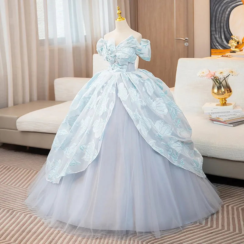 Elegant Blue Off-Shoulder Ball Gown Dress
