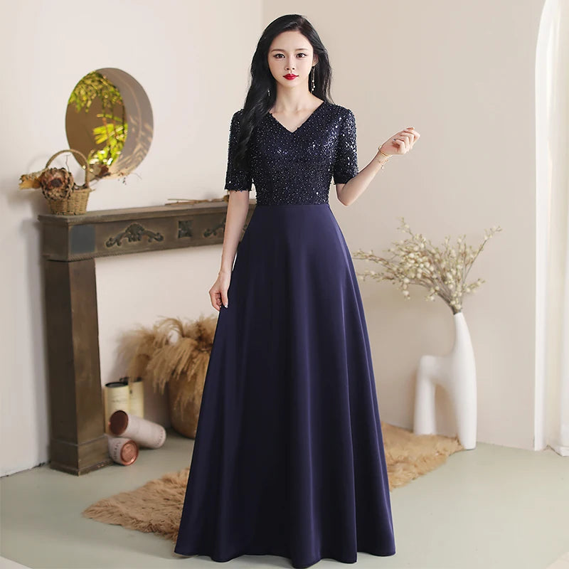 princess polly baby blue dress Royal Blue Long Sleeve V-Neck Dress For Party, Women's Clothing Sequined  Twist Front Dress, Elegant main image 1