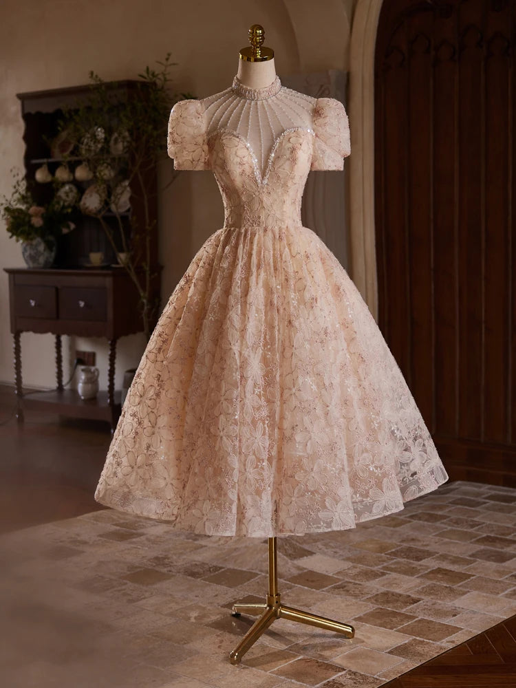 Vintage Lace Sweetheart Cocktail Dress With Sleeves