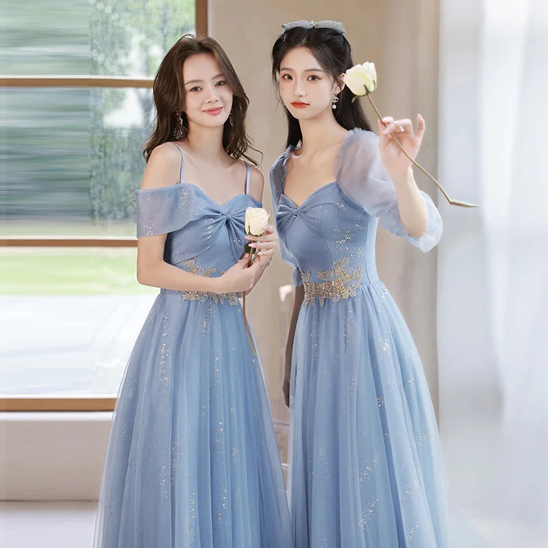 bridesmaid dresses with tulle Silver Sequins Long Bridesmaid Dresses Ruffles Back