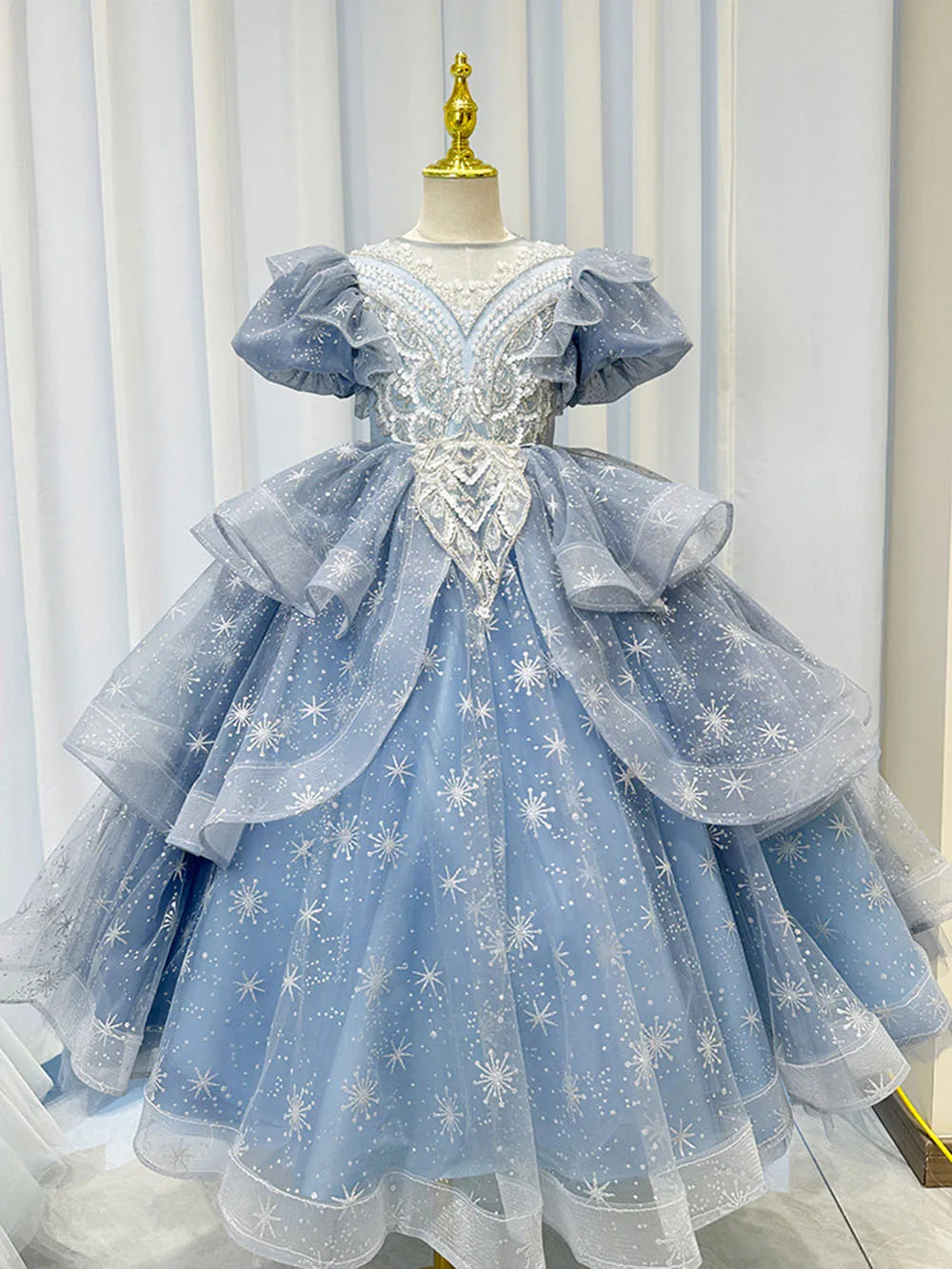 Enchanting Princess Blue Snowflake Tulle Dress on Luulla
