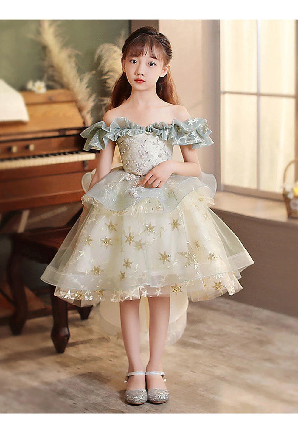 Elegant Kids Floral Off-shoulder Party Dress on Luulla
