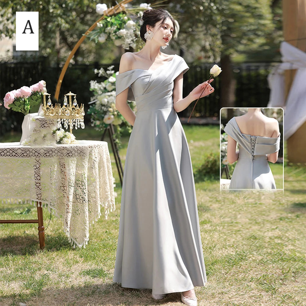 gray off the shoulder bridesmaid dress Elegant Off-shoulder Dresses Collection on Luulla 125SP267441FW Concealed Rear Closure Color:CANYON Steel Blue A-Line Lace