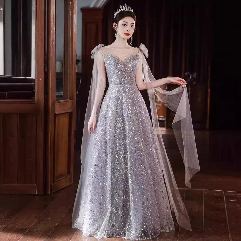Silver gown with cape outlet