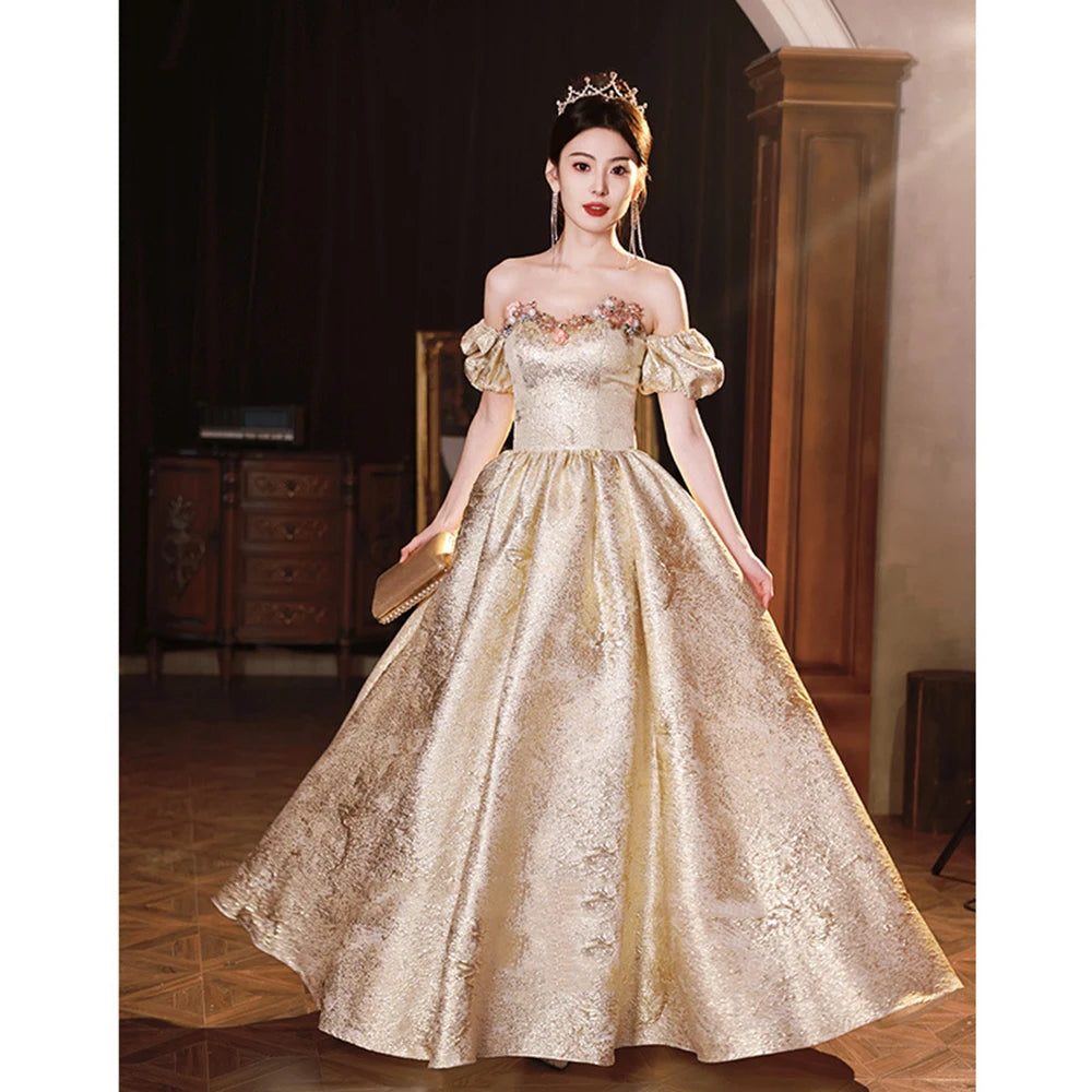 Elegant Gold Ball Gown Dress With Tiara on Luulla