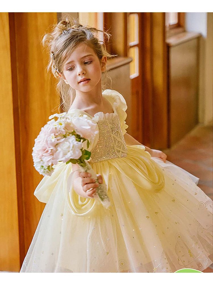 open lace back dress Orange Sequin A-Line Flower Girl Dress with Back Bow main image 1