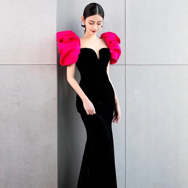 Elegant Black Evening Gown With Bold Sleeves on Luulla