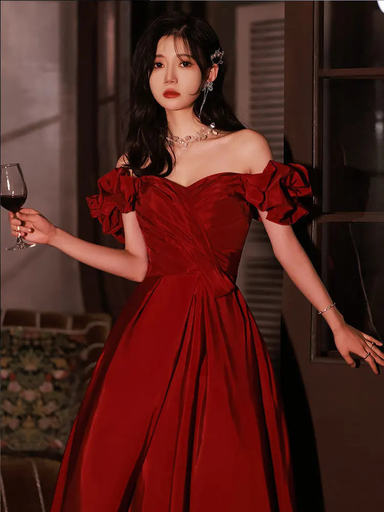 Elegant Off shoulder Red Evening Gown Dress on Luulla