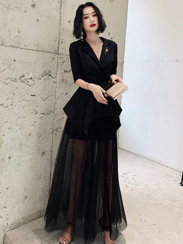 white christmas dresses Sequined, long, sheer black, short sleeved dress