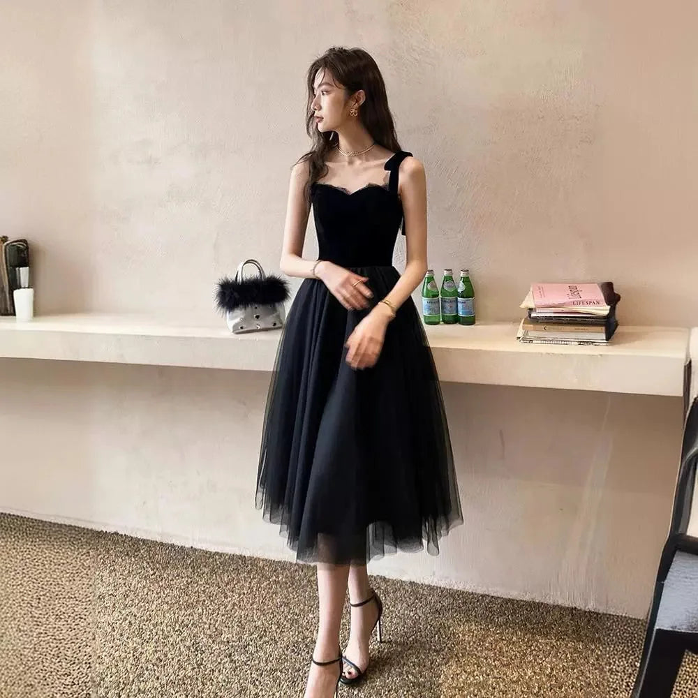 Elegant Black Velvet Dress With Tulle Skirt on Luulla