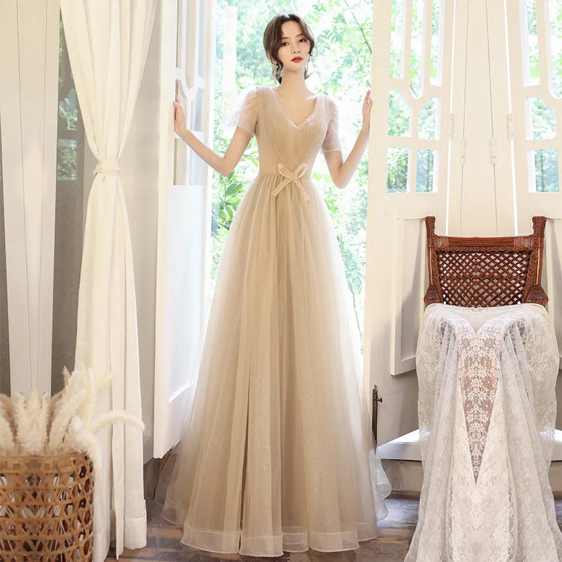 tulle beige dress Champagne Off Shoulder Tulle Sequin Long Prom Dress, Champagne Evening –  toptby