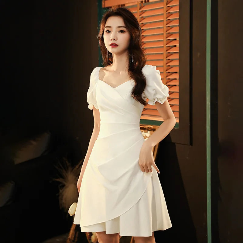 puff sleeve wrap mini dress Puff Shirt Sleeve Side Ruched Wrap Detail Mini Dress