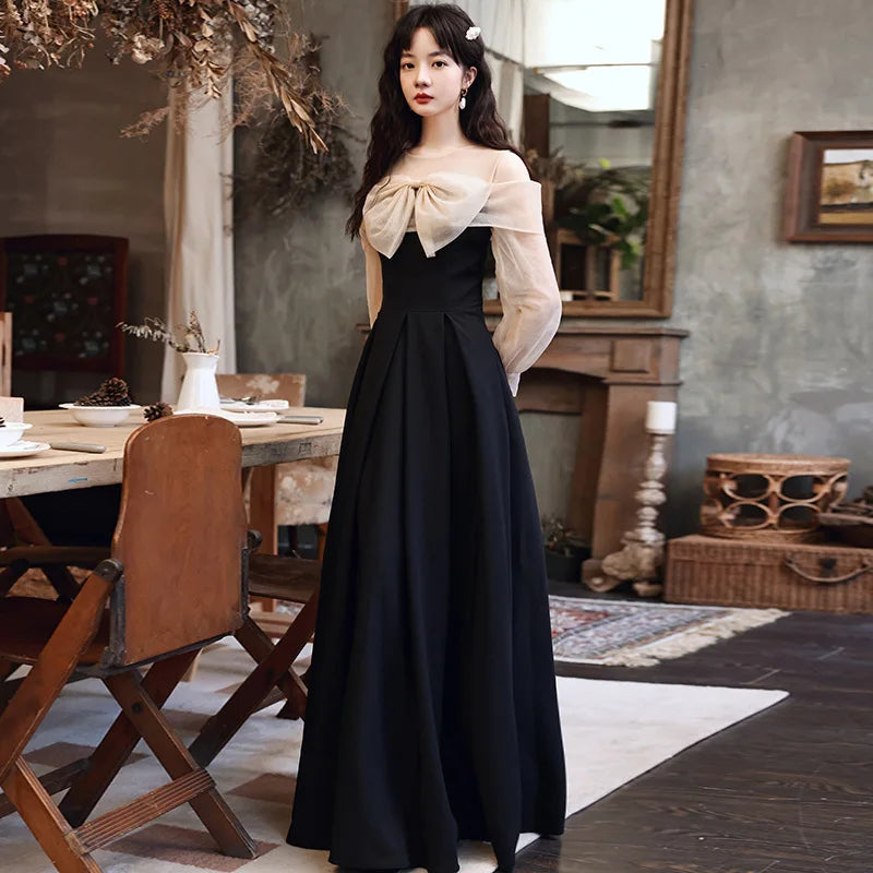 Elegant Black Maxi Dress With Sheer Sleeves on Luulla