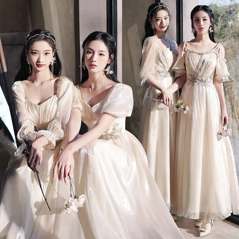 Elegant Champagne Long Bridesmaid Dresses With Sleeves on Luulla