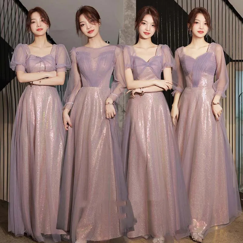 Elegant Lavender Sheer Sleeve Evening Gown Dress on Luulla