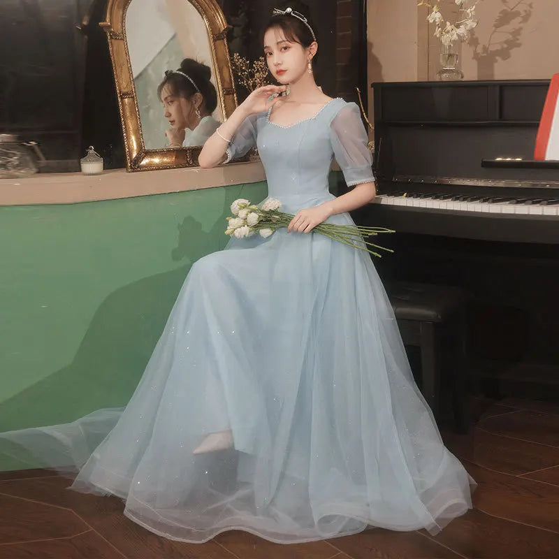 Elegant Light Blue Evening Gown With Sleeves
