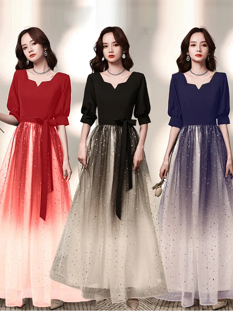 Elegant Ombre Maxi Dress With Puff Sleeves on Luulla